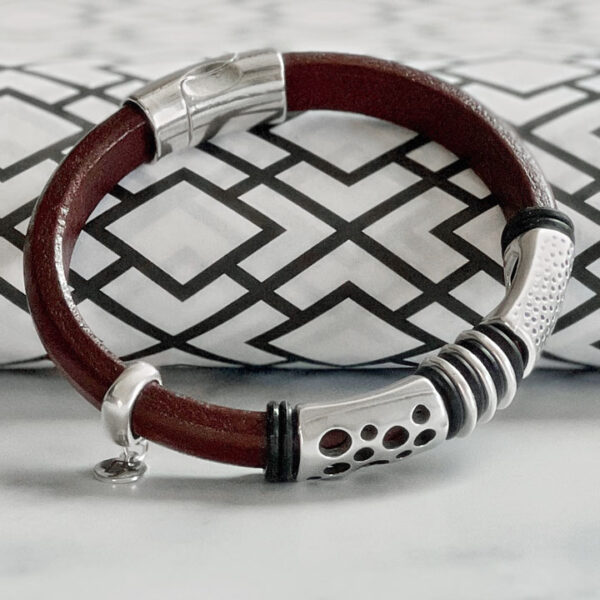 Burgundy Leather Bracelet with Dual Silver Spacers - Celebration